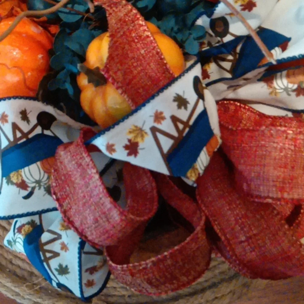 Vibrant Autumn Faux Floral Arrangement with Orange and Blue Accents